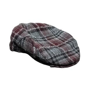 Wigens Wool Fuzzy Plaid Gray Burgundy Black Lined Newsboy Cap Hat Mens XL